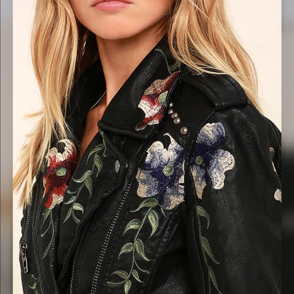 Blank NYC Embroidered Vegan Leather Moto Jacket